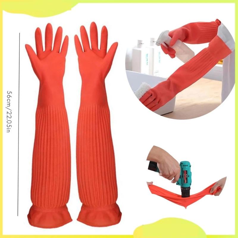 Rubber Glove Cleaning - 防水ノンスリップゴム製クリーニング手袋超長耐引裂性素材キッチン保護手袋食器洗い家庭用